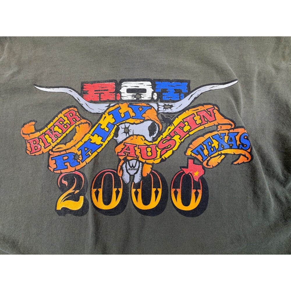 Vintage ROT Biker Rally Austin Texas 2000 Longhorn Skull T Shirt XL USA Biggest